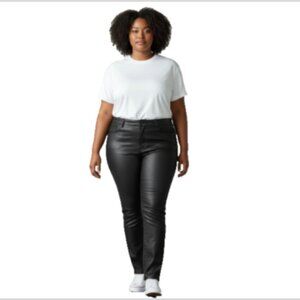 Lane Bryant Faux Leather Pants Sz 18 Black High Rise Stretch Ankle Leggings EUC